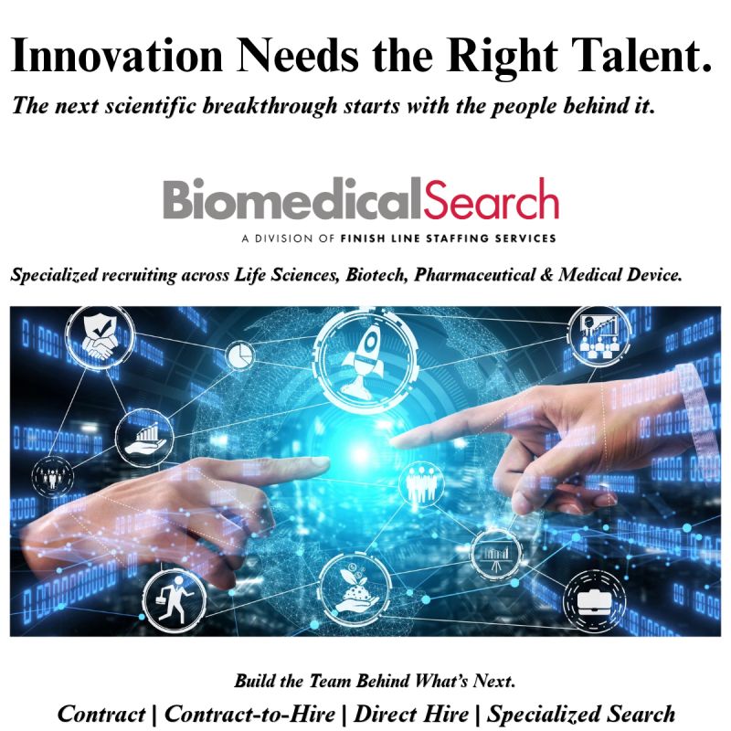 A graphic promoting Biomedical Search Consultants' recruiting services
